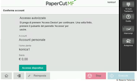 Schermata di accesso al dispositivo