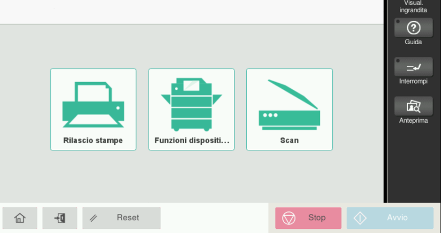 Schermata di accesso alle funzioni del dispositivo