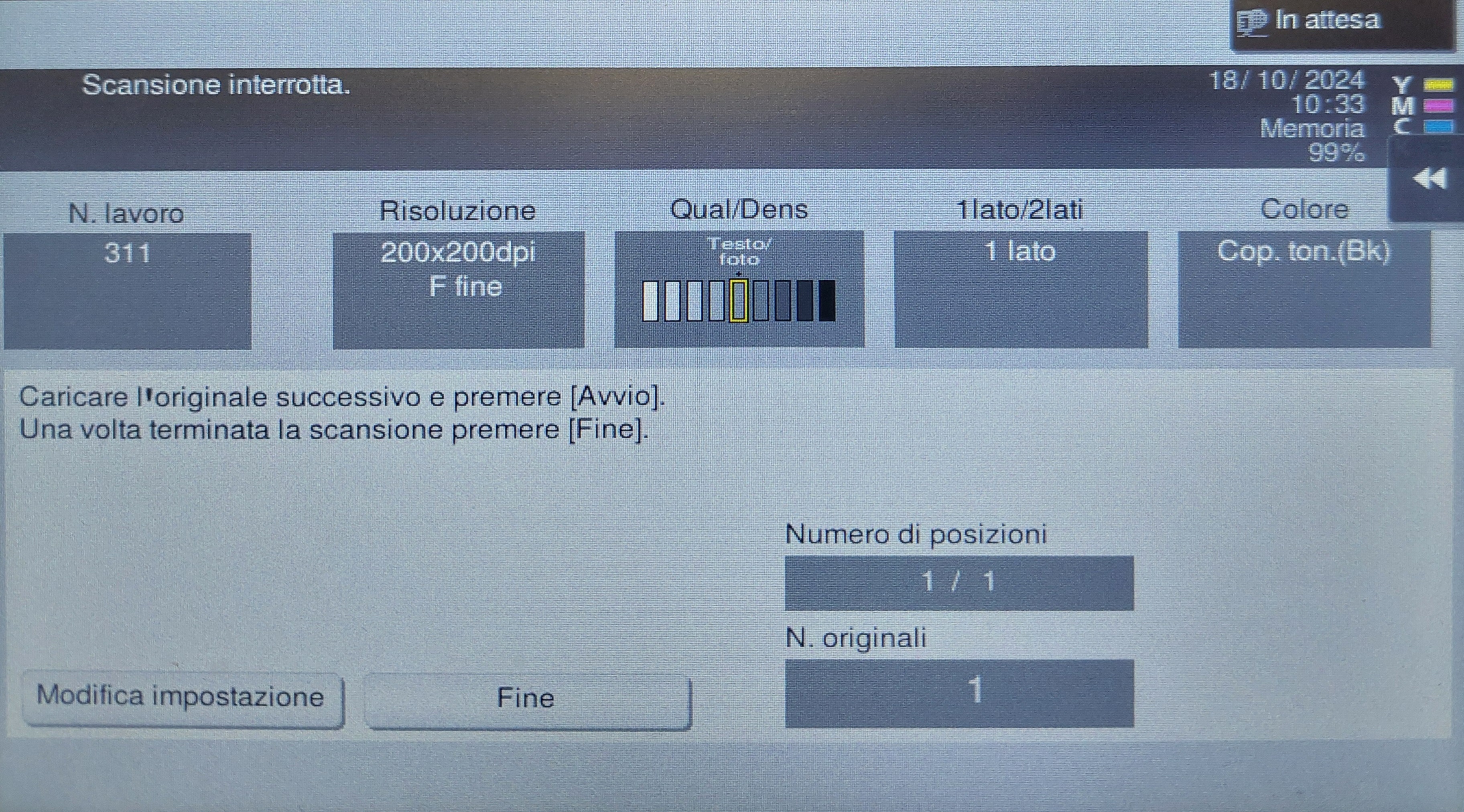 Tasto per scansionare l'originale successivo